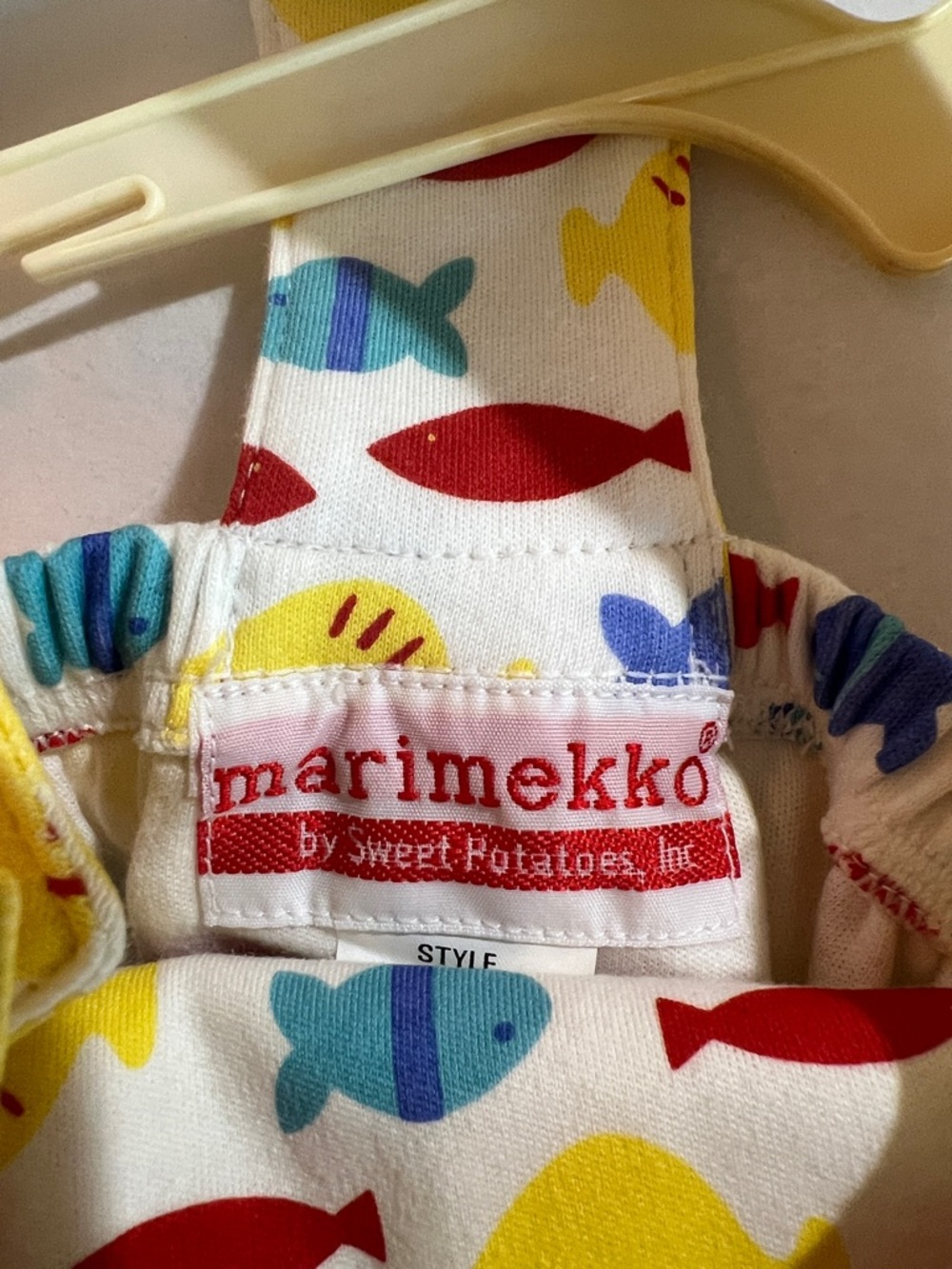 Vintage Marimekko Toddler Sundress with Red, Yellow & Blue Fish Print 2T - Picture 2 of 7